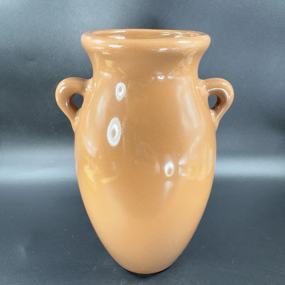 Haeger Pottery Brown Glaze Vase Vessel Jug With Small Handles Original Label USA